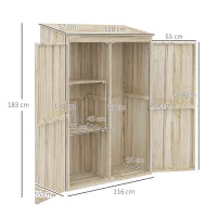 Casetta da Giardino in Legno di Abete con 2 Porte e Ripiani, 120x57x183cm, Naturale