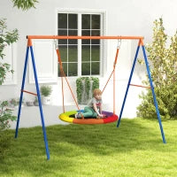 Altalena da Giardino a Nido per 1-2 Bambini in Metallo Rinforzato, 196x172x180cm, Multicolore