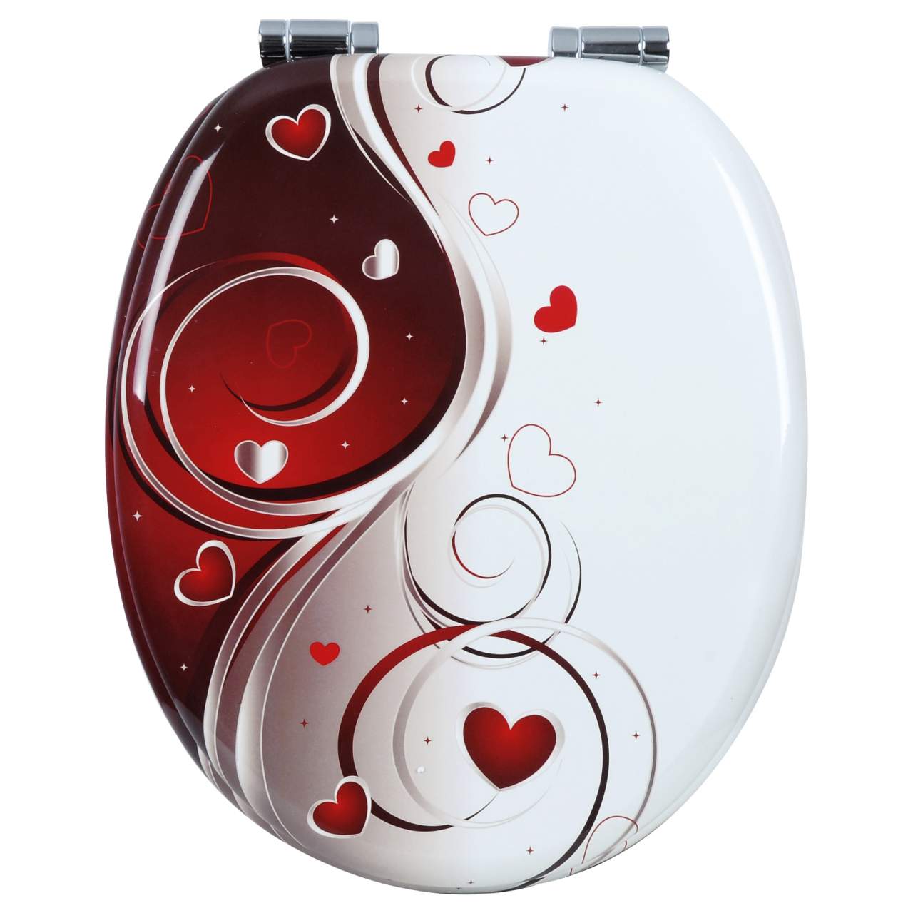 Robusto sedile WC in legno con cerniera a chiusura rallentata per bagno bianco e rosso 19_0000726