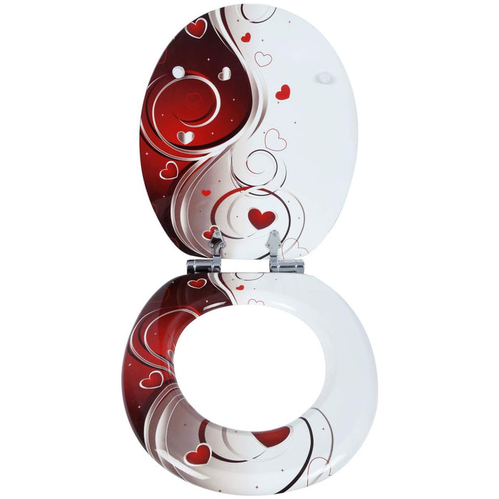 Robusto sedile WC in legno con cerniera a chiusura rallentata per bagno bianco e rosso 19_0000726