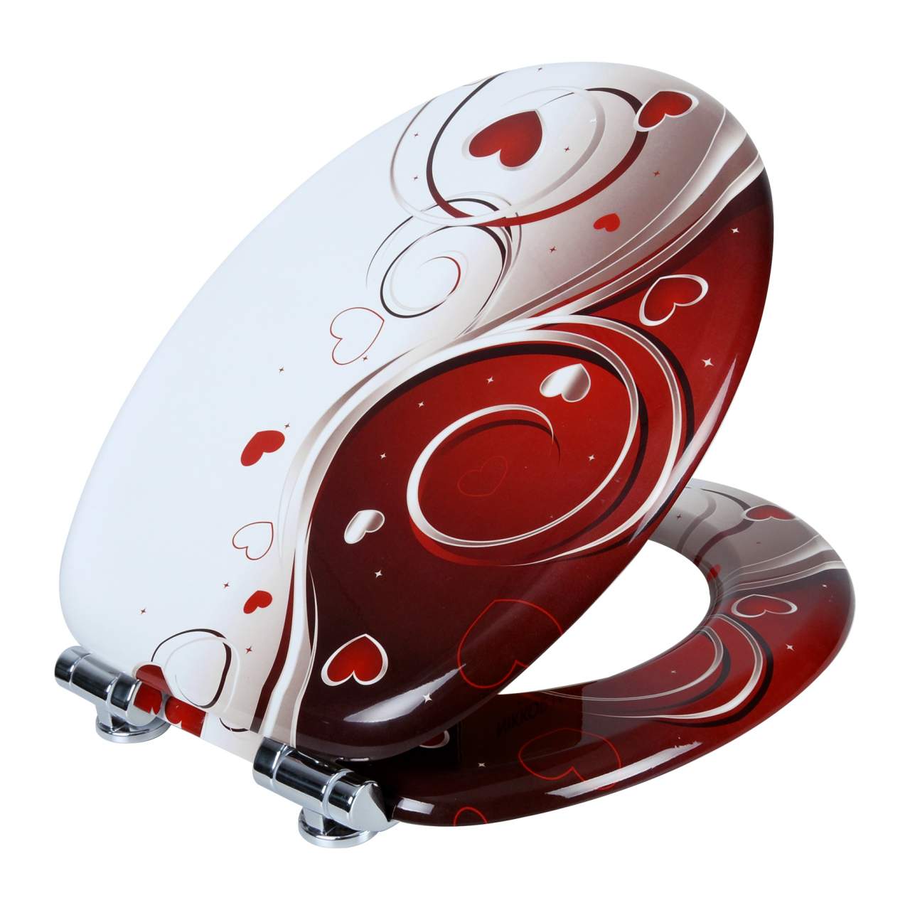 Robusto sedile WC in legno con cerniera a chiusura rallentata per bagno bianco e rosso 19_0000726