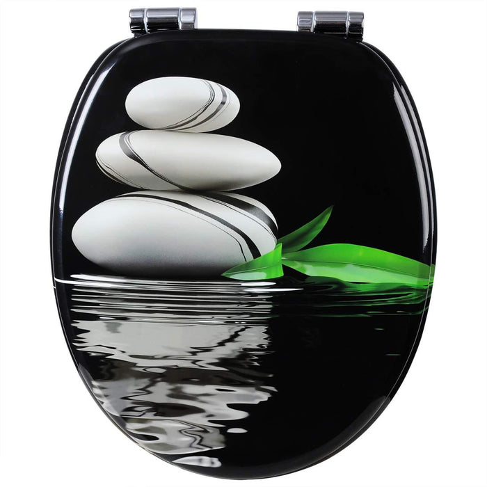 Copriwater in MDF con chiusura rallentata decoro ciottoli grigio nero 19_0000745