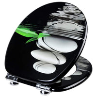 Copriwater in MDF con chiusura rallentata decoro ciottoli grigio nero 19_0000745