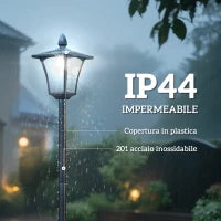 Lampada da Giardino Lampada da Terra Lampione LED da Esterno Energia Solare Impermeabile IP44, 18x18x160 cm, Nero