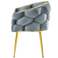 Sedia Imbottita in Velluto con Struttura Dorata, Supporti Regolabili delle Gambe Anteriori, 50×47×80 cm, Grigio