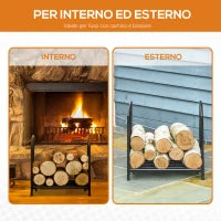 Portalegna per Camino da Interno ed Esterno in Metallo, 50kg di Legna, 39.5x31.5x39.5cm - Nero