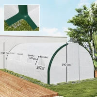 Serra a Tunnel 6x3 m con 2 Ingressi e 8 Finestre, in PE, Poliestere e Acciaio Zincato, Bianco e Verde