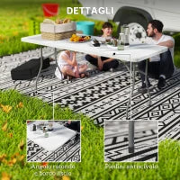 Tavolo da Giardino Pieghevole con Maniglia, Acciaio e Plastica, 180x74x74 cm, Bianco