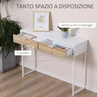 Consolle Moderna per Ingresso e Soggiorno con 2 Cassetti in Metallo 100x30x75cm - Bianco