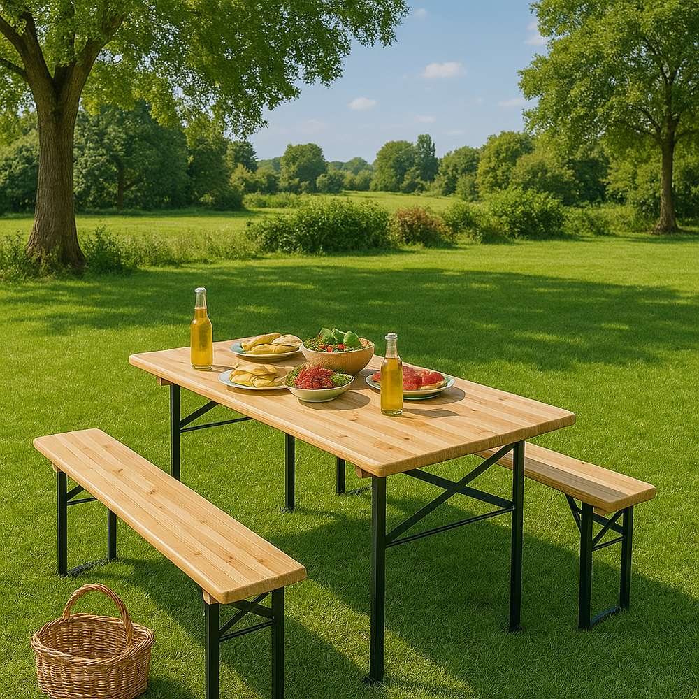 Set birreria con tavolo e due panche in legno 117x57