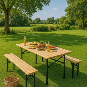 Set birreria con tavolo e due panche in legno 117x57