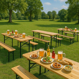 Set birreria con tavolo e due panche in legno 117x57