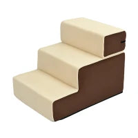 Scala per Cani e Cuccioli a 3 Gradini Rimovibili e Antiscivolo, Beige e Marrone, 54x40x39cm
