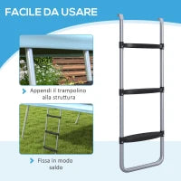 Scaletta per Trampolino Elastico Regolabile a 3 o 2 Scalini in Acciaio, 97x32cm, Argento