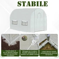 Serra a Tunnel per Orto 3x2x2m con Copertura in PE, 2 Porte e Struttura in Acciaio, Bianco