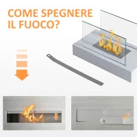 Camino a Bioetanolo da Tavolo 830 W Bruciatori senza Residui Inodore In Acciaio Inox con Vetro 35x18x21 cm Bianco