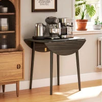 Tavolo da Pranzo Pieghevole 2 Prolunghe, Tavolo Rotondo Estendibile per 4 Persone, Gambe in Legno, Ø 89 x 73,5 cm, Grigio