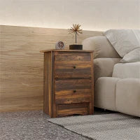 Comodino con 2 Cassetti dallo stile Rustico in Legno, 40x30x56 cm, Marrone