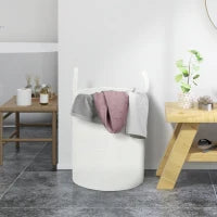 Cesto Portabiancheria da 36L Portatile e Pieghevole con Manici in Cotone Naturale, Ø38x45 cm, Crema
