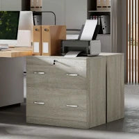 Cassettiera da Scrivania con 2 Cassetti con Guide per Cartelle Sospese per A4 Serratura e 2 Chiavi, 74x42x72 cm, Legno