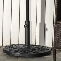 Base per Ombrellone Semicircolare da 9 kg in HDPE, Cemento e Metallo con Motivi Floreali, Ø50x32x32 cm, Nero