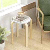 Set 4 Sgabelli Rotondi Impilabili in Legno Bianco, Ø40x45 cm