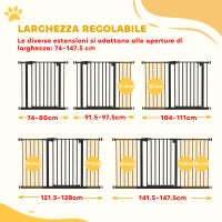Cancellino per Cani a 3 Estensioni con Larghezza Regolabile fino a 147.5 cm e Chiusura Automatica, Nero