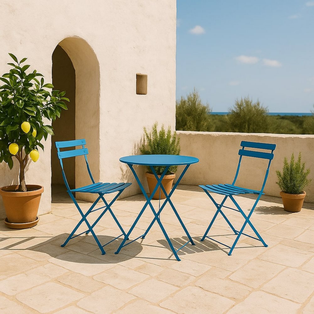 Set tavolino e sedie da giardino pieghevoli blu niagara Teresa