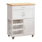 Mobiletto da cucina Febe con ruote in legno bianco e top in rovere