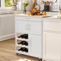 Mobiletto da cucina Febe con ruote in legno bianco e top in rovere