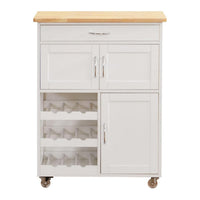 Mobiletto da cucina Febe con ruote in legno bianco e top in rovere