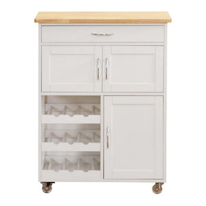 Mobiletto da cucina Febe con ruote in legno bianco e top in rovere