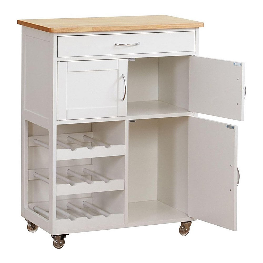 Mobiletto da cucina Febe con ruote in legno bianco e top in rovere