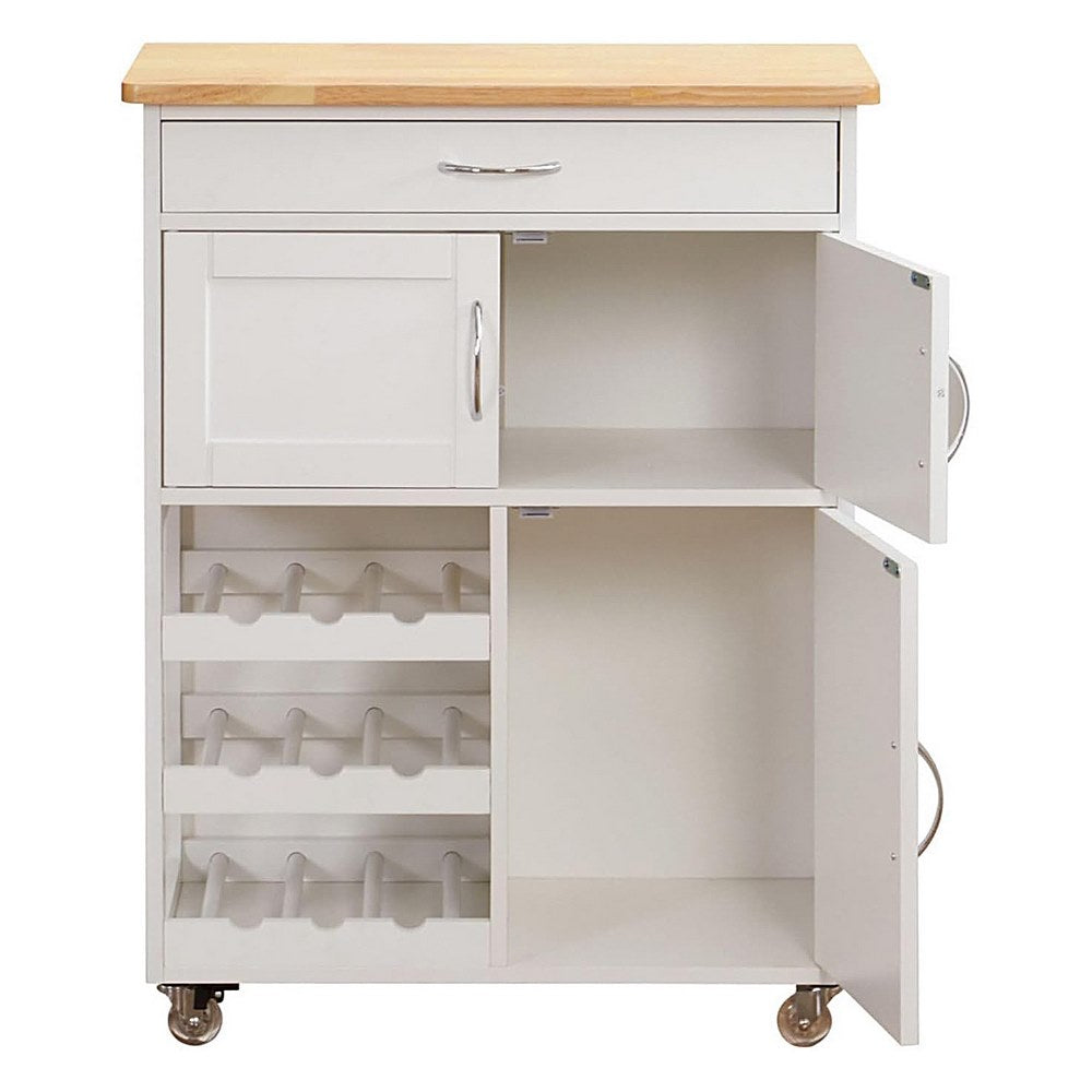 Mobiletto da cucina Febe con ruote in legno bianco e top in rovere