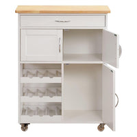 Mobiletto da cucina Febe con ruote in legno bianco e top in rovere