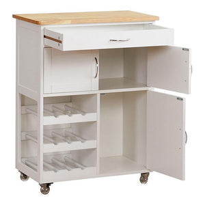 Mobiletto da cucina Febe con ruote in legno bianco e top in rovere