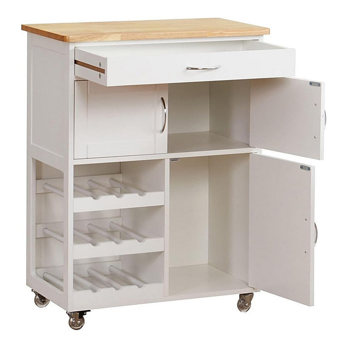 Mobiletto da cucina Febe con ruote in legno bianco e top in rovere