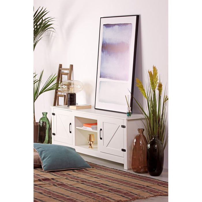 Mobile TV in legno bianco con 2 ante e 2 ripiani 180x42x60 cm