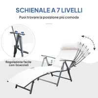 Sdraio da Giardino Pieghevole con Cuscino, Schienale con 7 Reclinazioni, 137x63.5x100.5cm, Beige