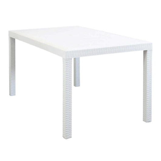Tavolo da giardino in plastica rettangolare, Rattan - Tavolo da pranzo per esterno, terrazzo - 6 posti - Bianco
