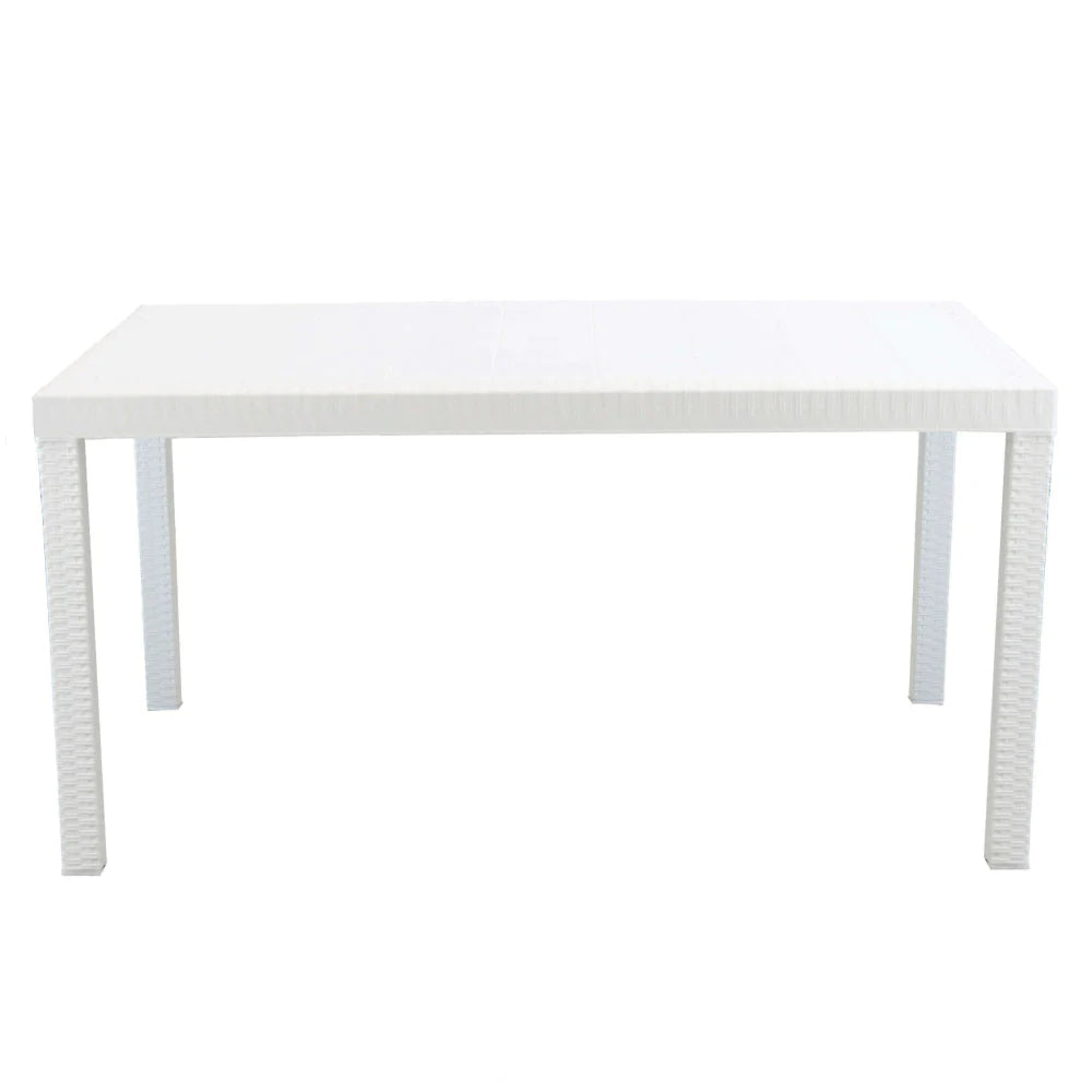 Tavolo da giardino in plastica rettangolare, Rattan - Tavolo da pranzo per esterno, terrazzo - 6 posti - Bianco