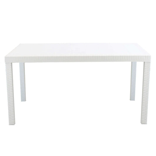 Tavolo da giardino in plastica rettangolare, Rattan - Tavolo da pranzo per esterno, terrazzo - 6 posti - Bianco