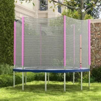 Rete di Protezione per Trampolini a 6 Pali con Ingresso con Cerniera, in PE, Ø305x180 cm, Nero e Rosa