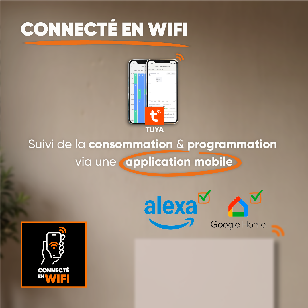 Radiatore elettrico fisso connesso WIFI con inerzia ceramica a secco 1000W ARIANE CONNECT orizzontale bianco