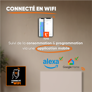 Radiatore elettrico fisso connesso WIFI con inerzia ceramica a secco 1000W ARIANE CONNECT orizzontale bianco