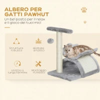 Albero Tiragraffi per Gatti in Peluche con Palo in Sisal, Cuccia e 2 Palline, 40x30x43cm, Grigio