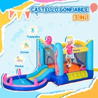 Castello Gonfiabile Gigante e Rimbalzante per Bambini 3-8 Anni con Scivolo, Piscina e Gonfiatore 3.6x1.75x1.8m