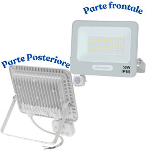 Proiettore led smd corpo bianco con sensore di movimento e cavo da 15 cm ip65
