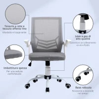 Sedia da Ufficio Ergonomica con Braccioli e Supporto Lombare, in Tessuto Effetto Lino, 62.5x55x94-104 cm, Grigia