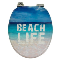 Sedile copri wc universale frizionato fantasia mdf chiusura rallentata *** fantasia beach life, confezione 1